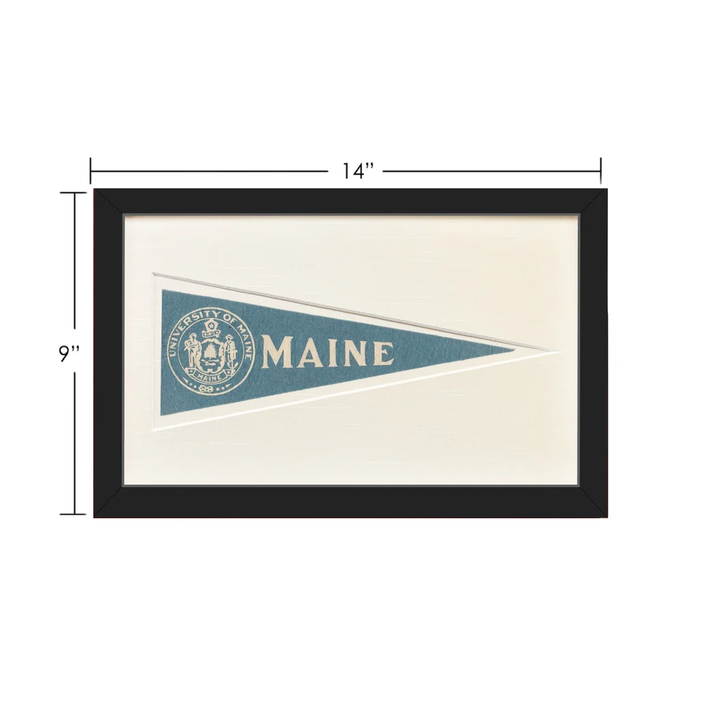 Vintage Maine University 9-inch framed pennant flag from 1950s