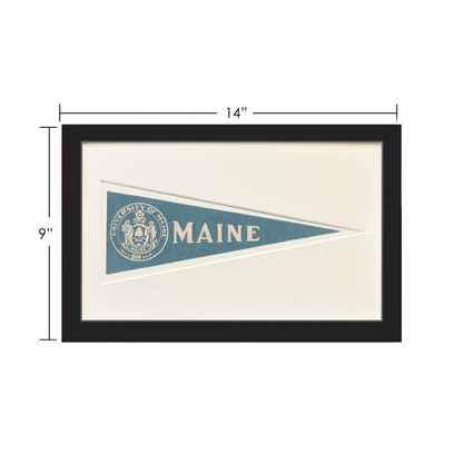 Vintage Maine University 9-inch framed pennant flag from 1950s