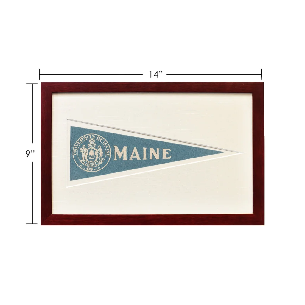 Framed vintage Maine University pennant flag from 1950s