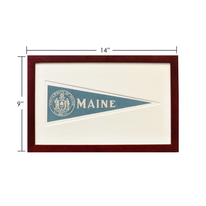 Framed vintage Maine University pennant flag from 1950s