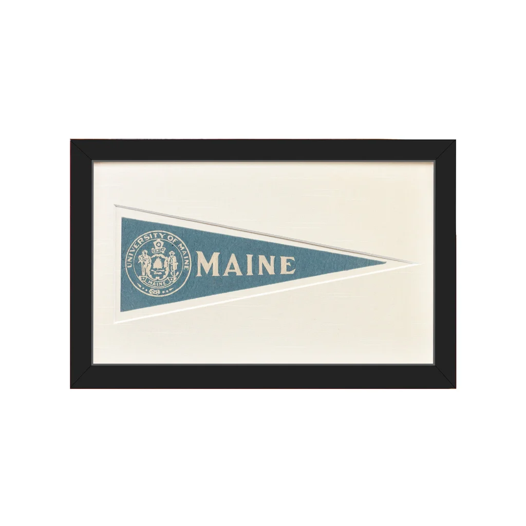 Framed vintage Maine University pennant flag from 1950s