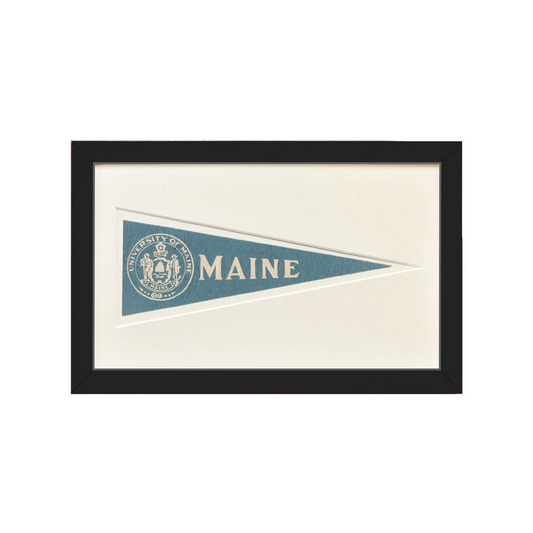 Framed vintage Maine University pennant flag from 1950s