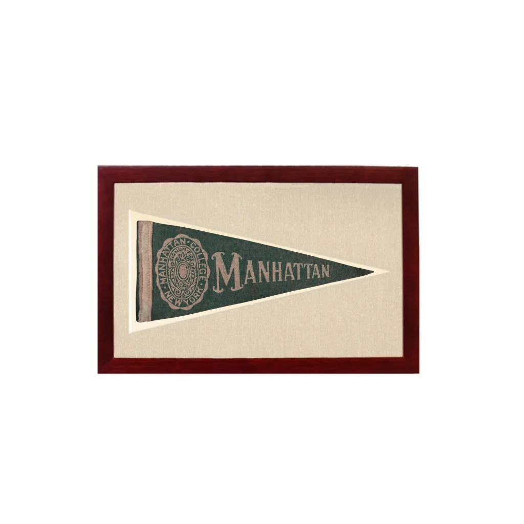 Vintage Manhattan College Pennant | 1950s Wool Felt Pennant Framed Display | vintageantiquesgifts.com