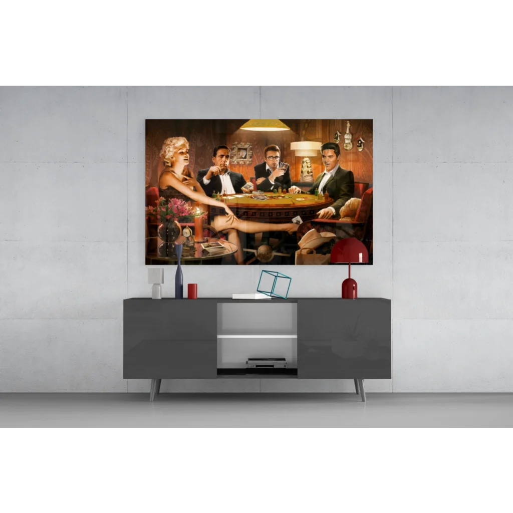 Vintage Marilyn Monroe casino poker wall art with Samsung QLED TV