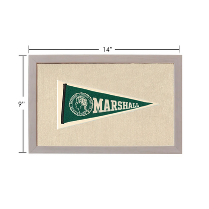Vintage Marshall College pennant framed in green and white
