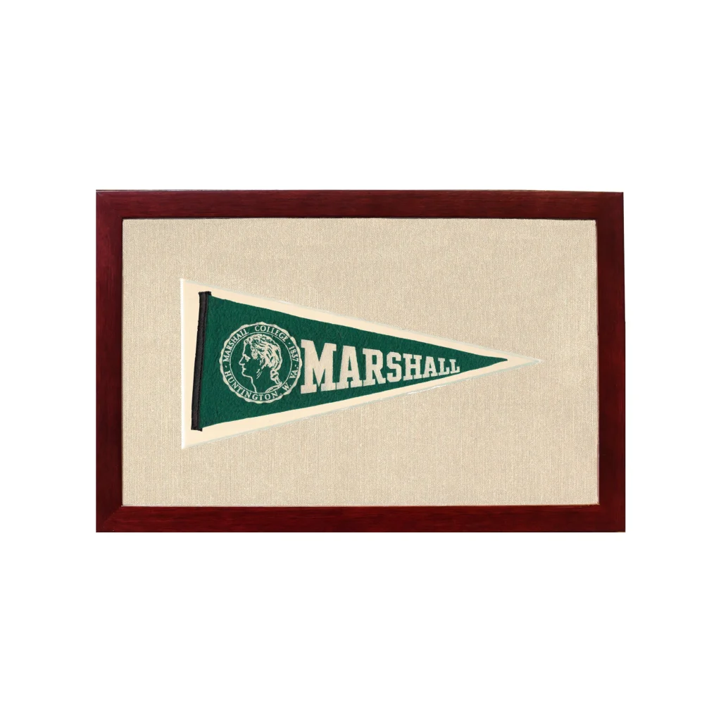 Vintage Marshall College Pennant | 1950s Wool Felt Pennant Framed Display | vintageantiquesgifts.com