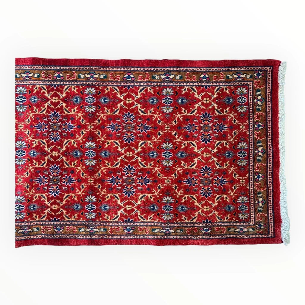 Vintage Mashhad rich red Persian runner rug with intricate floral patterns