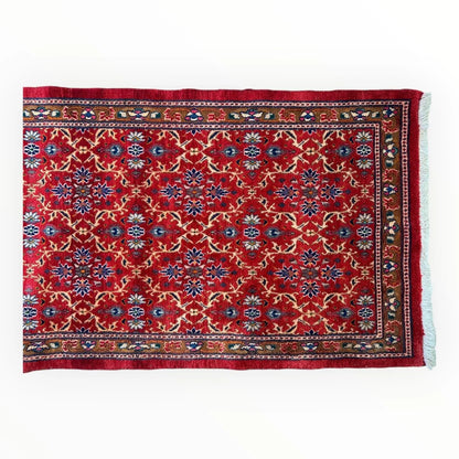 Vintage Mashhad rich red Persian runner rug with intricate floral patterns