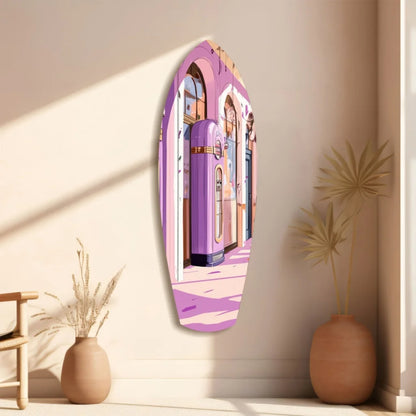 Purple vintage jukebox on tempered glass art wall panel