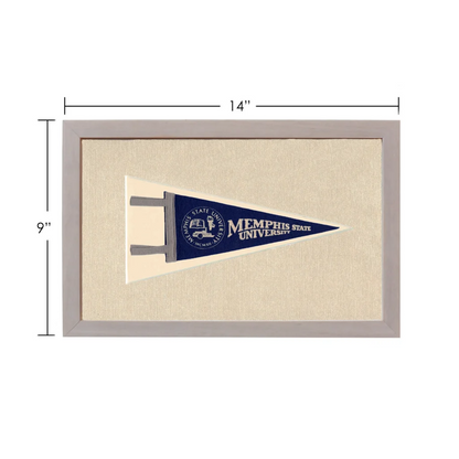 Vintage Memphis State University pennant in navy blue, cream, gray frame