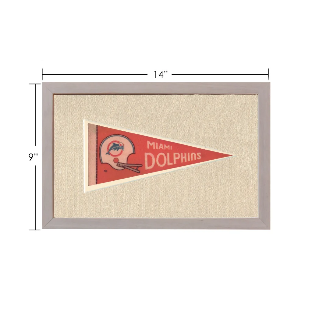 Vintage Miami Dolphins pennant framed with red background and teal logo