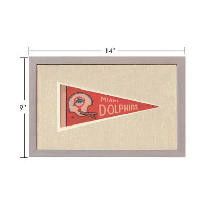 Vintage Miami Dolphins pennant framed with red background and teal logo