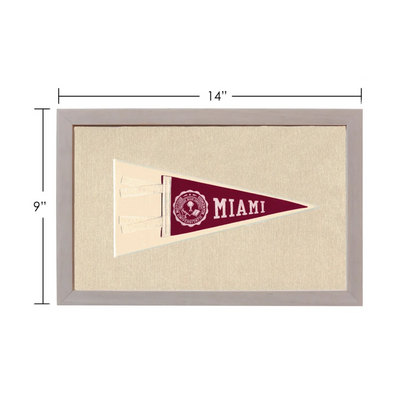 Vintage Miami University pennant in maroon, cream, gray frame