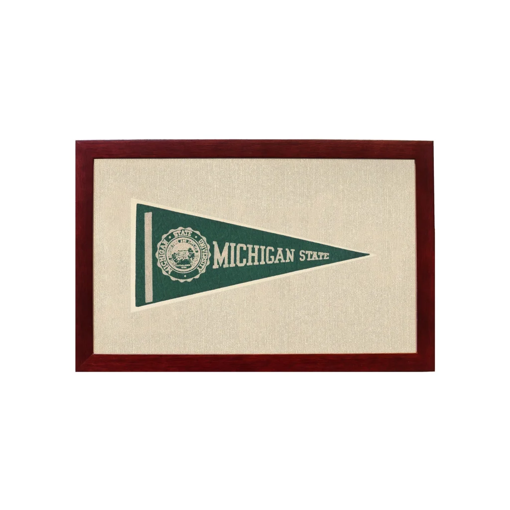 Vintage Michigan State Pennant | 1950s Wool Felt Pennant Framed Display | vintageantiquesgifts.com