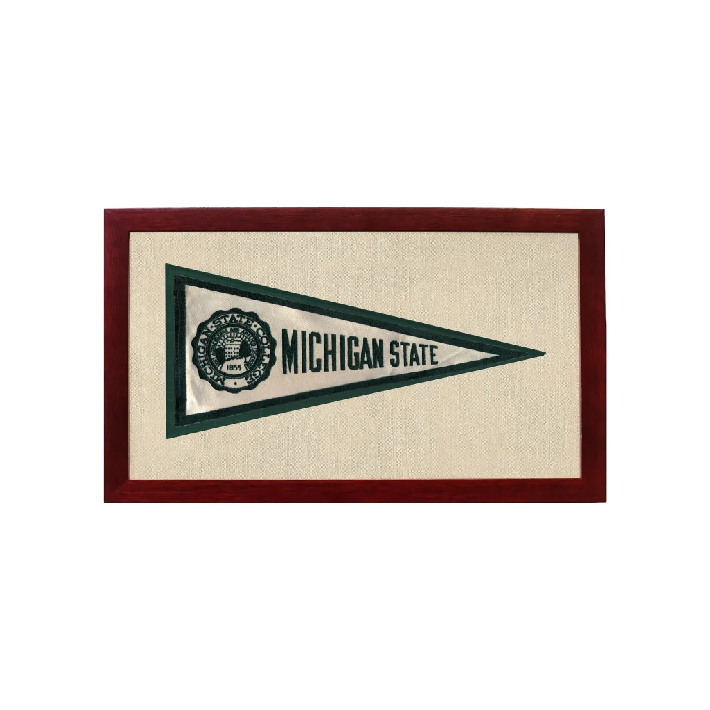 Vintage Michigan State Silk Pennant | 1950s Wool Felt Pennant Framed Display | vintageantiquesgifts.com