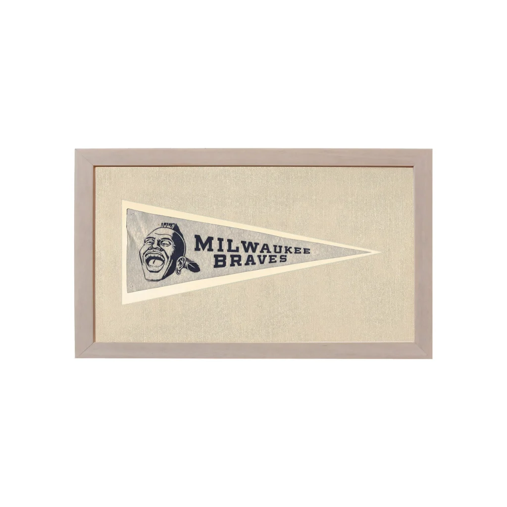 Vintage Milwaukee Braves pennant with cheering Native American mascot