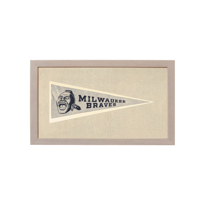 Vintage Milwaukee Braves pennant with cheering Native American mascot