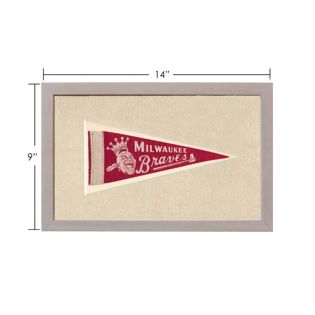 Framed vintage Milwaukee Braves pennant in red and white