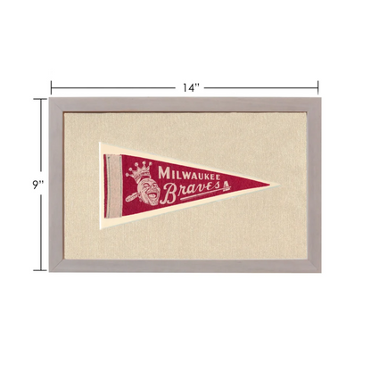 Framed vintage Milwaukee Braves pennant in red and white