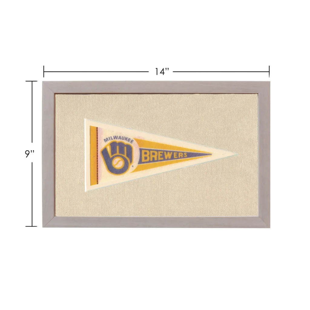 Vintage Milwaukee Brewers pennant in gray frame