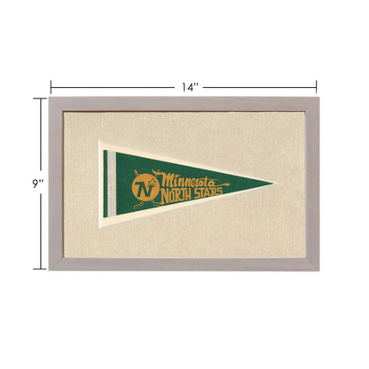 Vintage Minnesota North Stars green and gold pennant in gray frame
