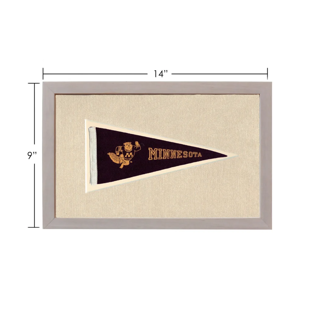 Vintage Minnesota Gophers pennant in gray frame