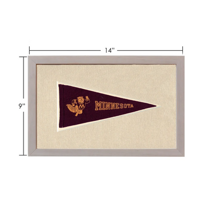 Vintage Minnesota Gophers pennant in gray frame