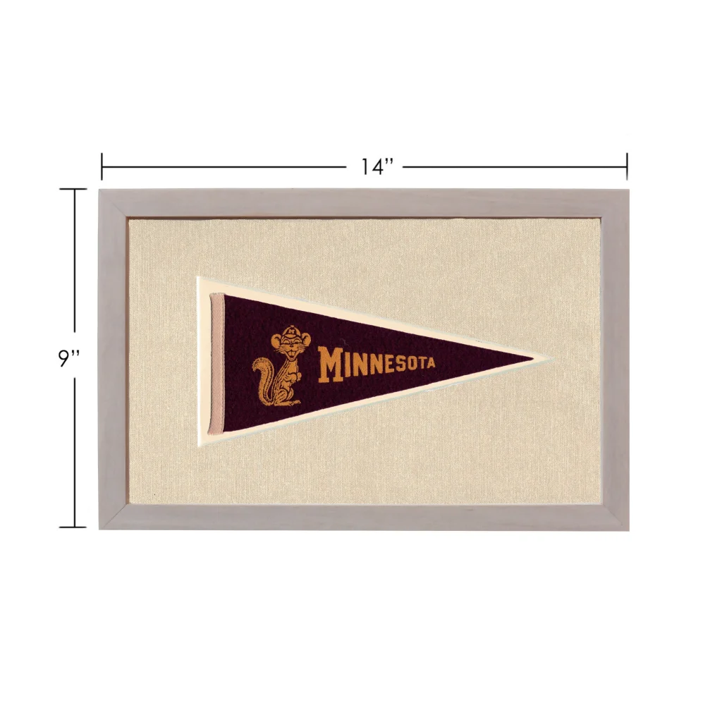 Vintage Minnesota Gophers pennant in gray frame