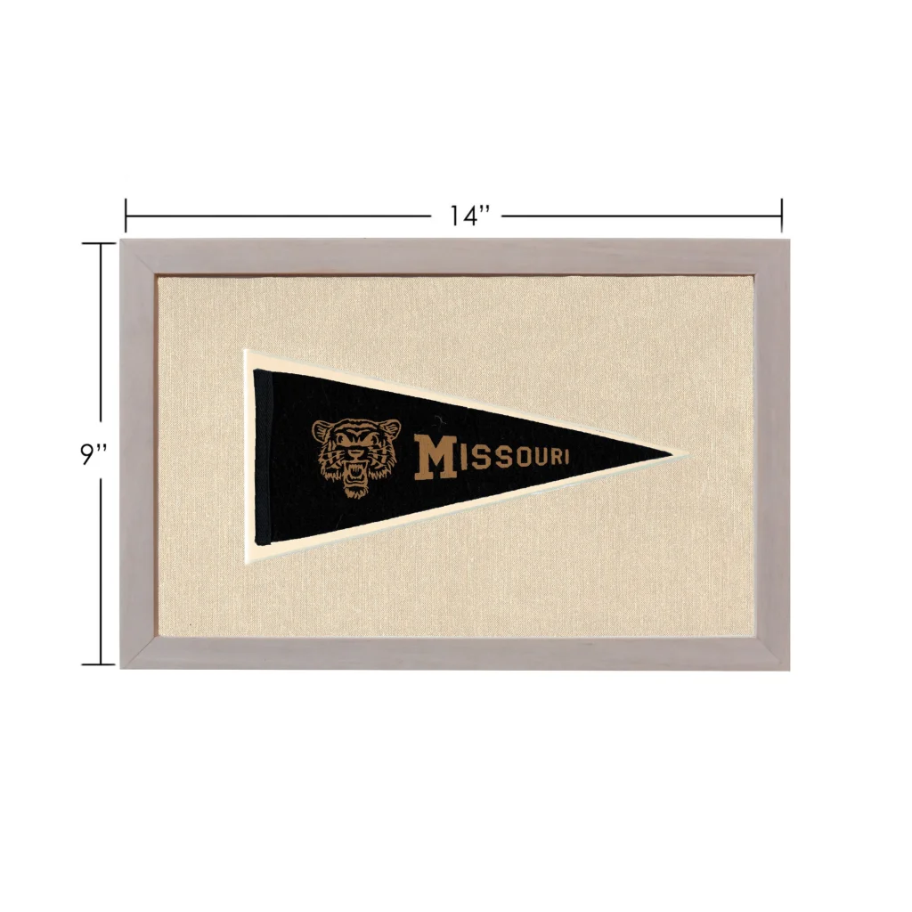 Vintage Missouri pennant: black triangular flag with gold tiger head