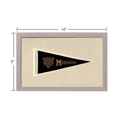 Vintage Missouri pennant with gold tiger head in gray frame
