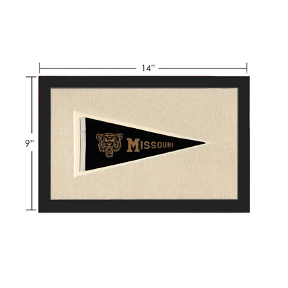 Vintage Missouri pennant: black triangular with gold tiger head embroidery