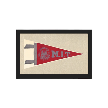 Vintage MIT pennant: red triangle with gray lettering, black frame
