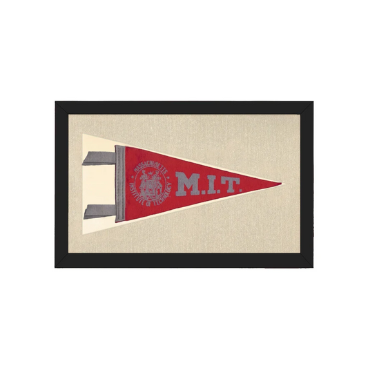 Vintage MIT pennant: red triangle with gray lettering, black frame