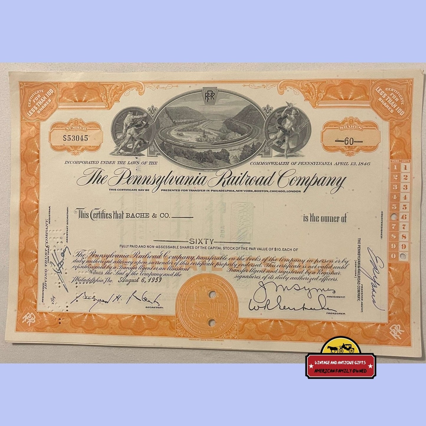 Vintage Monopoly Stock Certificate Pennsylvania Railroad Orange 1950s - 1960s - Advertisements - Antique Certificates.