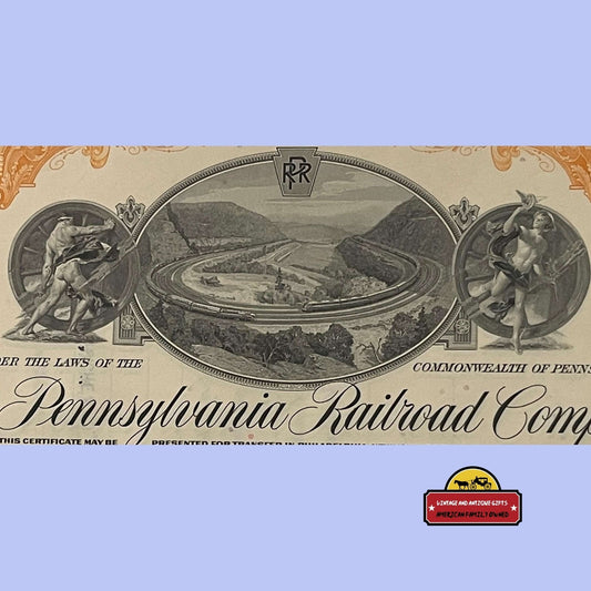 Vintage Monopoly Stock Certificate Pennsylvania Railroad Orange 1950s - 1960s Advertisements Antique and Bond
