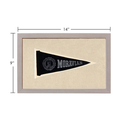 Vintage Moravian University pennant: black felt with white Moravian embroidery