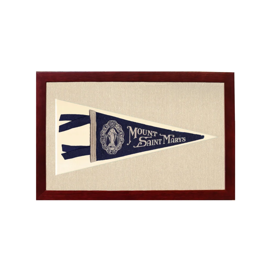 Vintage Mount Saint Mary's College Pennant | 1950s Wool Felt Pennant Framed Display | vintageantiquesgifts.com
