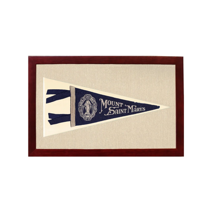Vintage Mount Saint Mary's College Pennant | 1950s Wool Felt Pennant Framed Display | vintageantiquesgifts.com