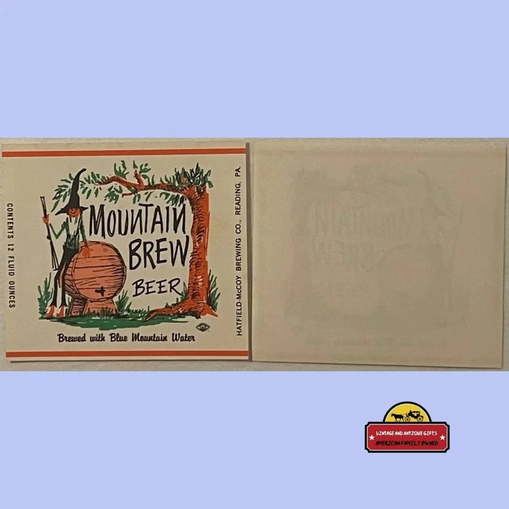 Vintage Mountain Brew Beer Label Reading Pa Hatfield Mccoy Brewing 1963 - 1965 Advertisements Antique and Alcohol