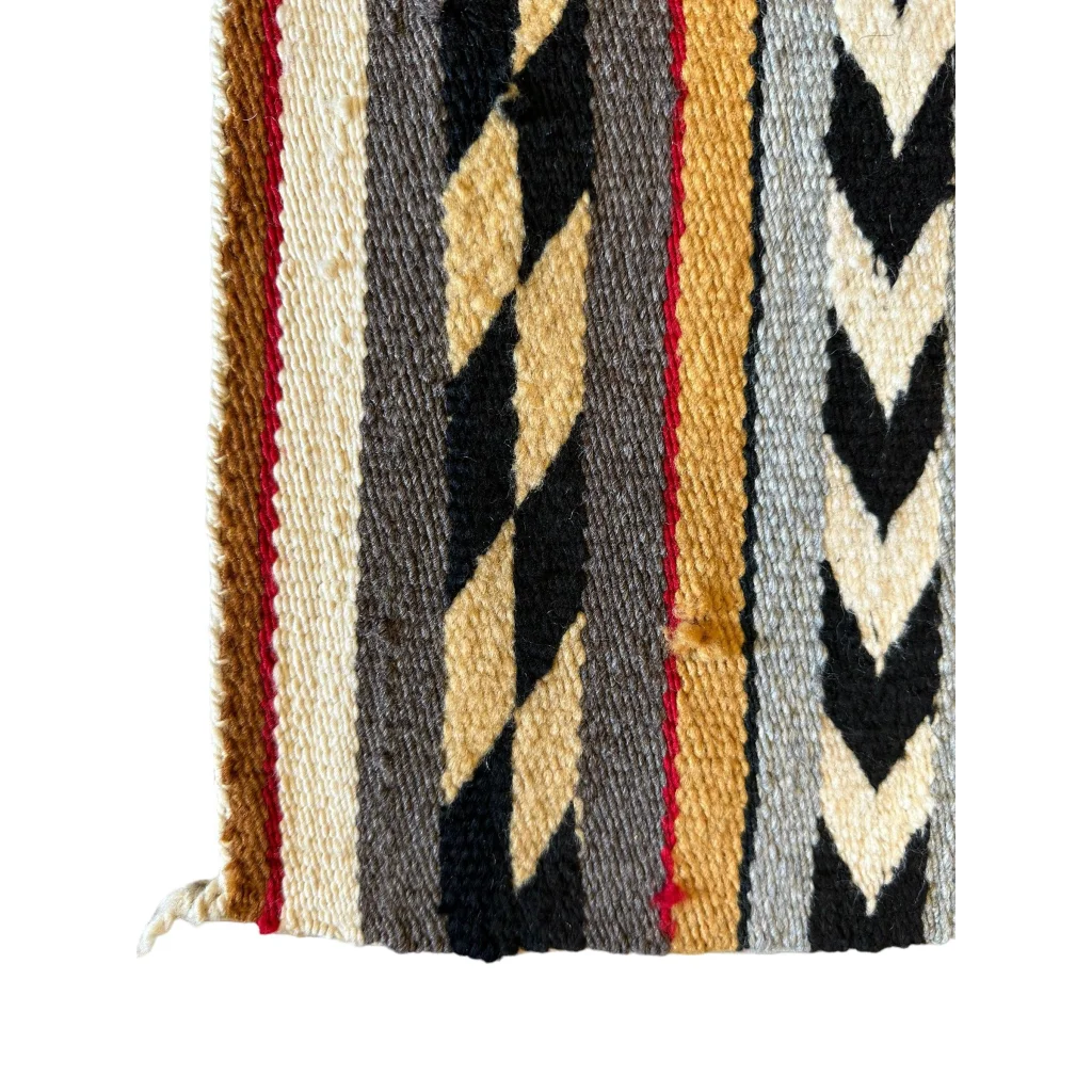 Vintage Navajo rug, bold geometric stripe design in earthy tones, hand-made natural wool United States