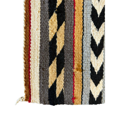 Vintage Navajo rug, bold geometric stripe design in earthy tones, hand-made natural wool United States