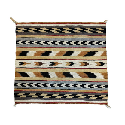 Native American Navajo rug, geometric stripes in black beige brown gray and cream natural wool