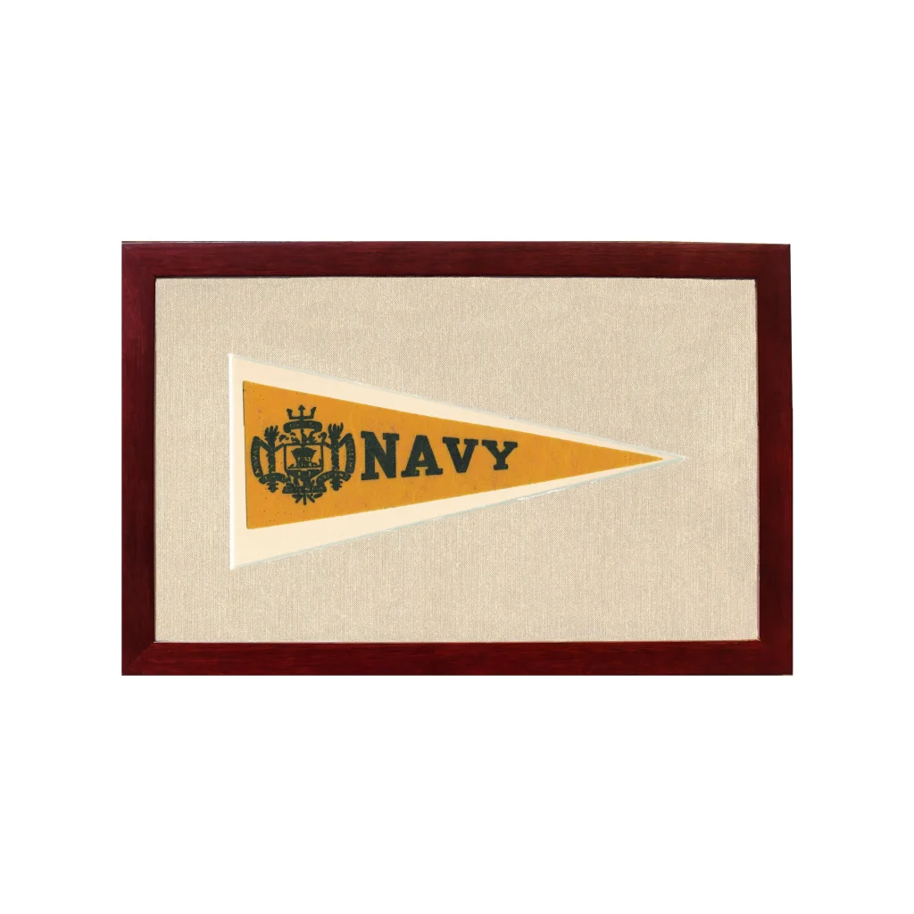 Vintage Navy Pennant | 1950s Wool Felt Pennant Framed Display | vintageantiquesgifts.com