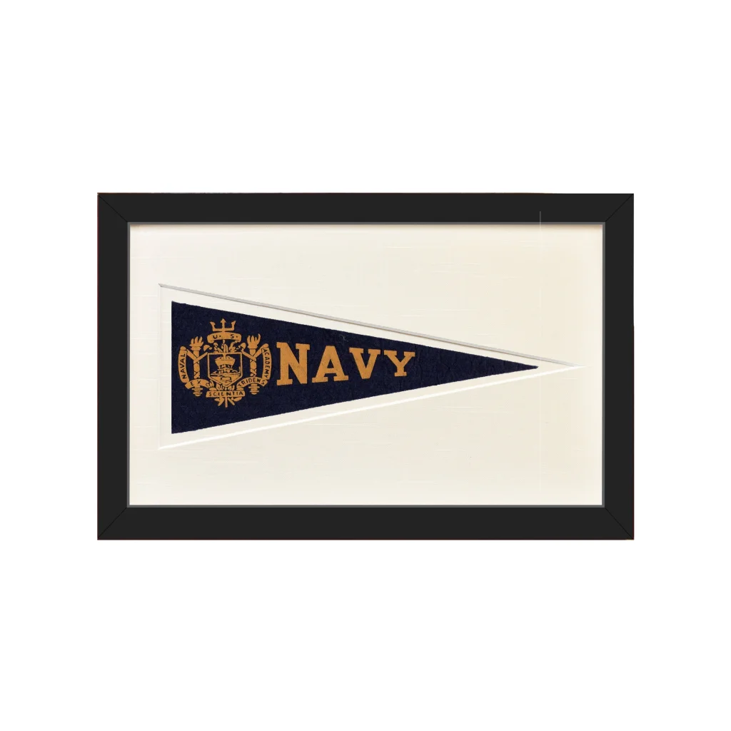 Vintage navy wool felt Hormel pennant with gold lettering, 1950s