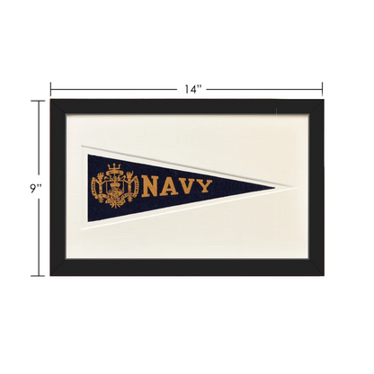 Vintage navy wool felt Hormel pennant in black frame with white matting