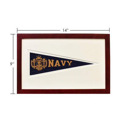Vintage navy wool felt Hormel pennant in wooden frame