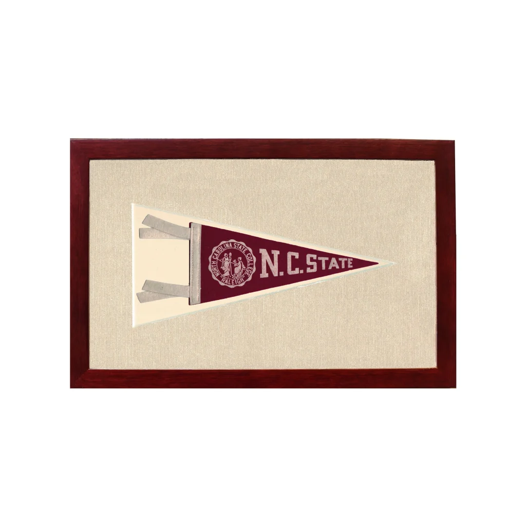 Vintage NC State College Pennant | 1950s Wool Felt Pennant Framed Display | vintageantiquesgifts.com