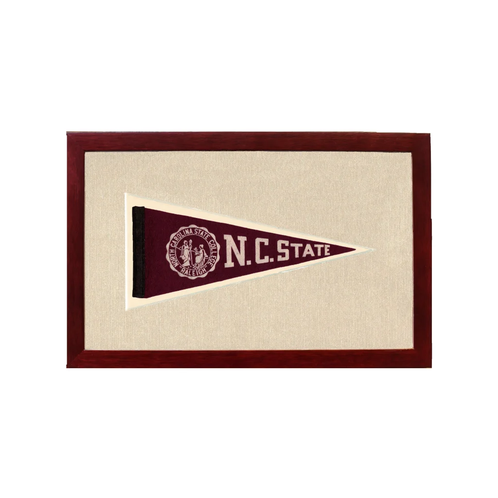 Vintage NC State Pennant | 1950s Wool Felt Pennant Framed Display | vintageantiquesgifts.com