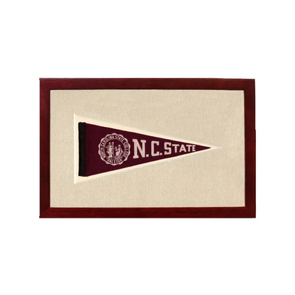 Vintage NC State Pennant | 1950s Wool Felt Pennant Framed Display | vintageantiquesgifts.com