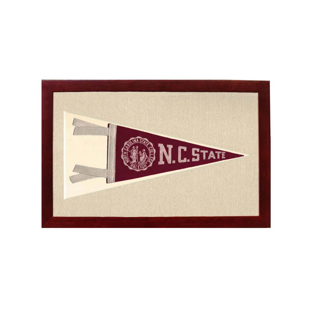 Vintage NC State pennant displaying maroon and white N.C